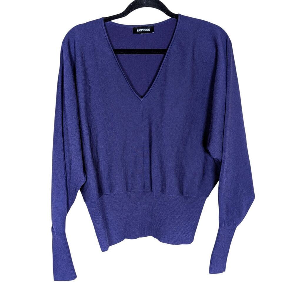 Women's Express V-Neck Banded Bottom SoHo Sweater Purple Top - XL